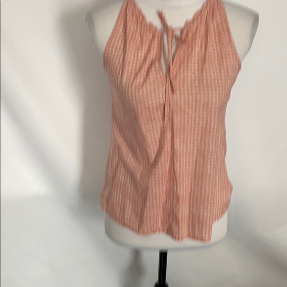 LOFT peach pink and white dainty floral sleeveless v neck prairie blouse XS - Picture 3 of 7
